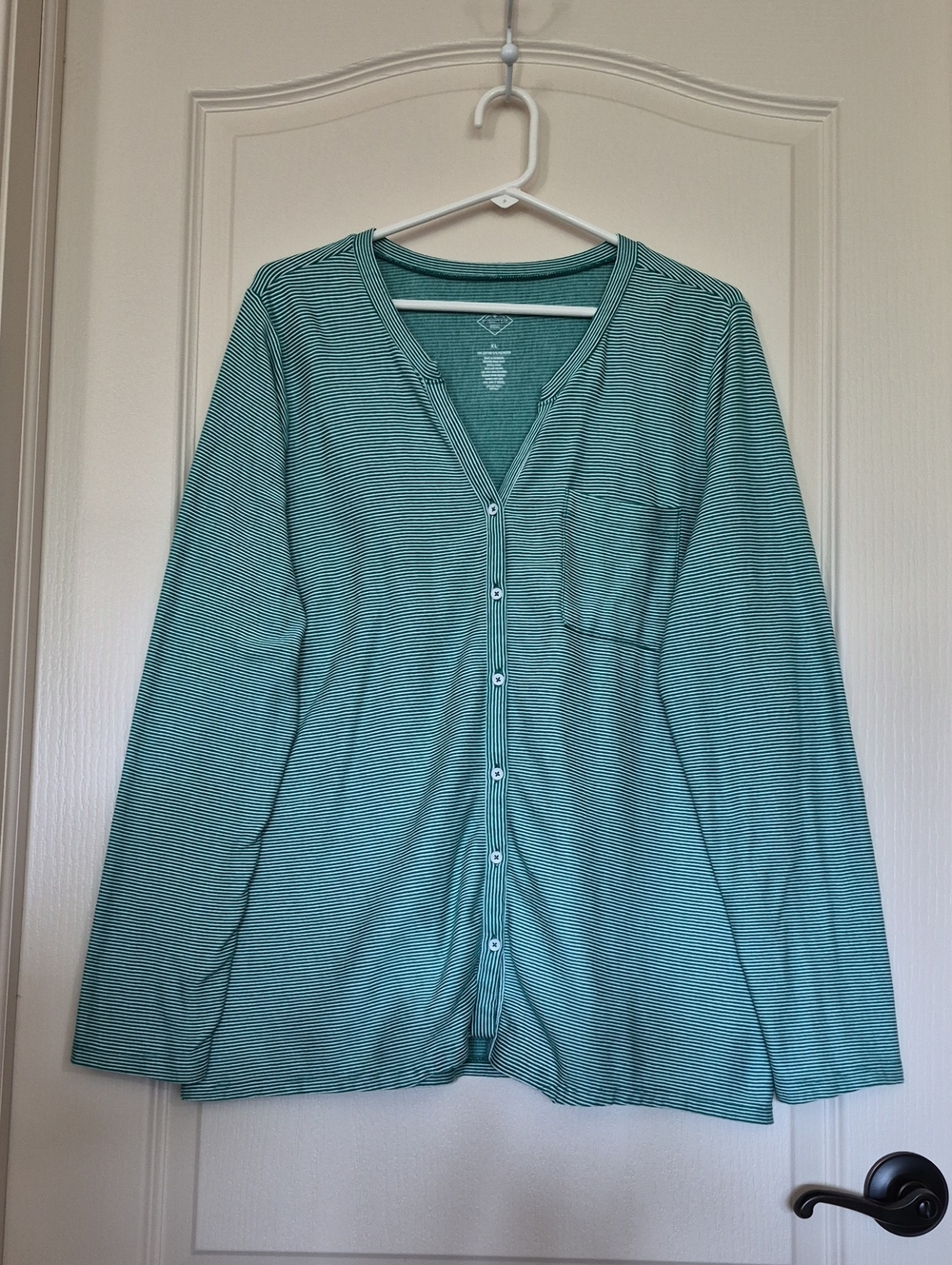 Striped Teal Long-Sleeve Button Front Lightweight Cardigan Women's XL